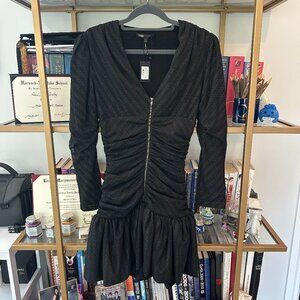 Maje Black Lurex Knit Drop Waist Bubble Hem Ralone Mini Dress Size S